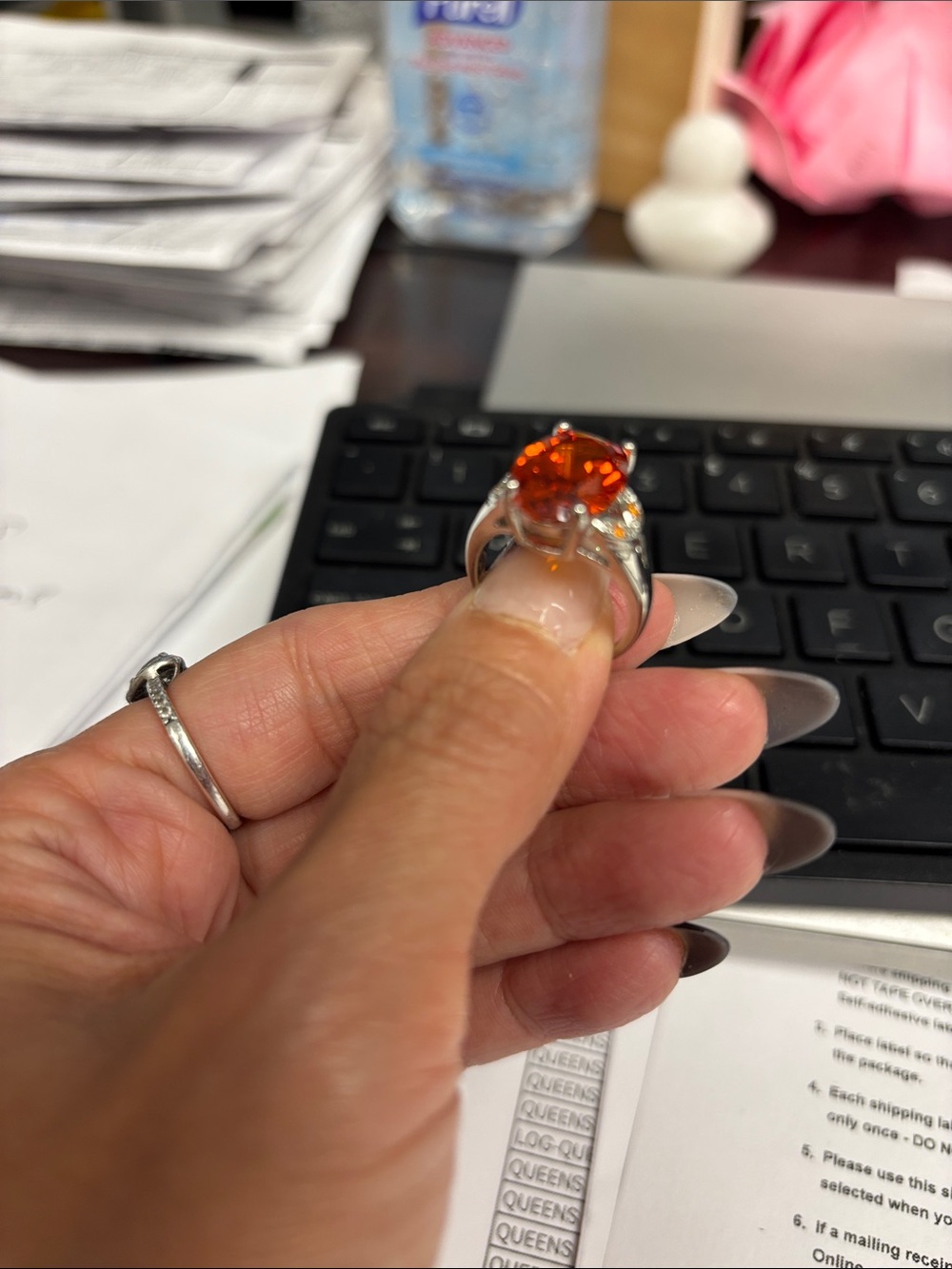 Sterling Silver Orange Crystal Cocktail Ring - Women's Fashion